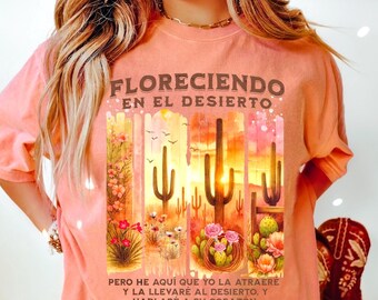 Christian Floral PNG: "Floreciendo en el desierto" Bible Verse Design (Digital Download)