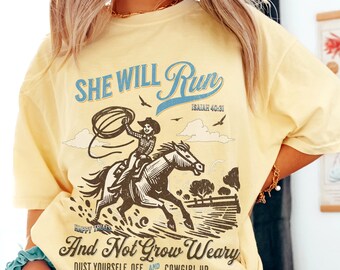 She Will Run Not Grow Weary Isaiah Shirt Boho Christian T Shirts Bible Verse Shirt Christians Western Shirts Jesus Apparel Faith Based Shirt