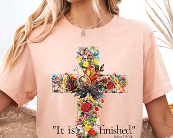 It Is Finished Christian Cross PNG: Boho Floral Digital Art