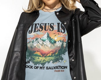 Jesus Rock Of My Salvation Christian T Shirt Jesus Psalm 62:6 Faith-based Religious Worship Church Apparel Christian Christmas Gift T Shirt