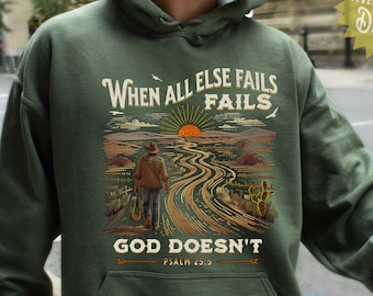 When All Else Fails God Doesn't - Psalm 25:5 PNG | Christian Cowboy Western PNG | Faith-Inspired Retro Design | Inspirational Man of Faith