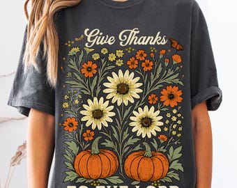 Floral Cottagecore Christian Fall PNG: Pumpkins, Daisies, "Give Thanks To The Lord" (Digital Download)