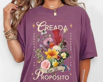 Creada Con Un Propósito Versículo de la Biblia Español Hispanic Regalo Para Hermana Camisetas Cristiana Camisa, Christian T Shirt In Spanish