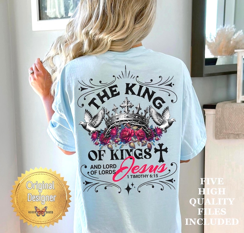 Jesus King of Kings PNG: Christian Floral Art, Faith Sublimation Design image 5