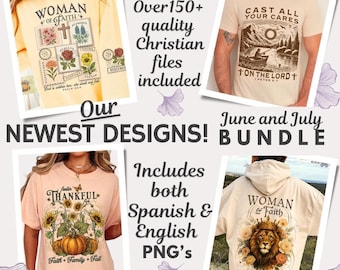 June July Christian PNG Bundle | 150+ Bible-Based Files in English & Spanish | Faith Shirt Sublimation | Religious Bundle Commercial Use