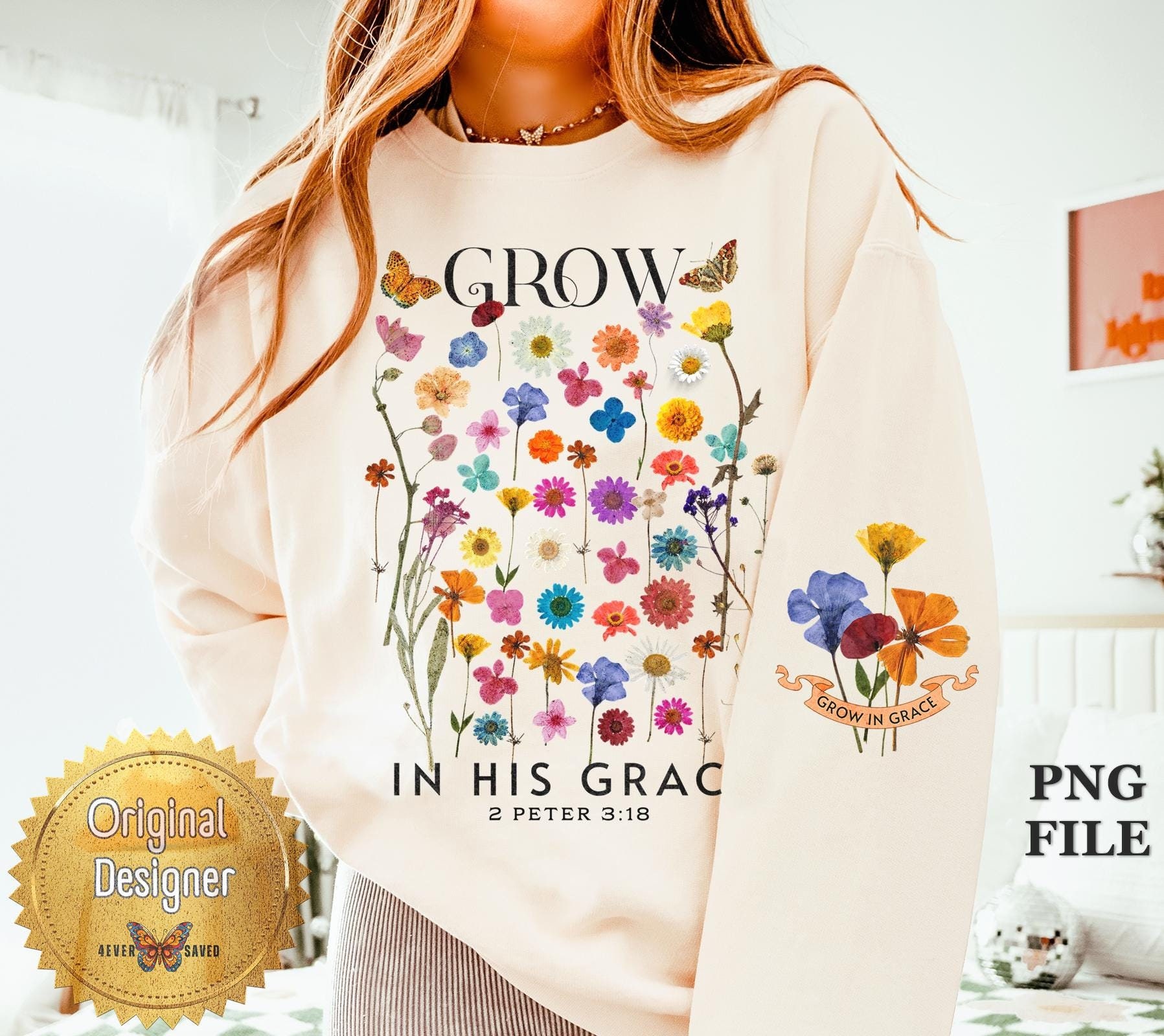 Christian Floral PNG: Grow In Grace Design (Digital Download)