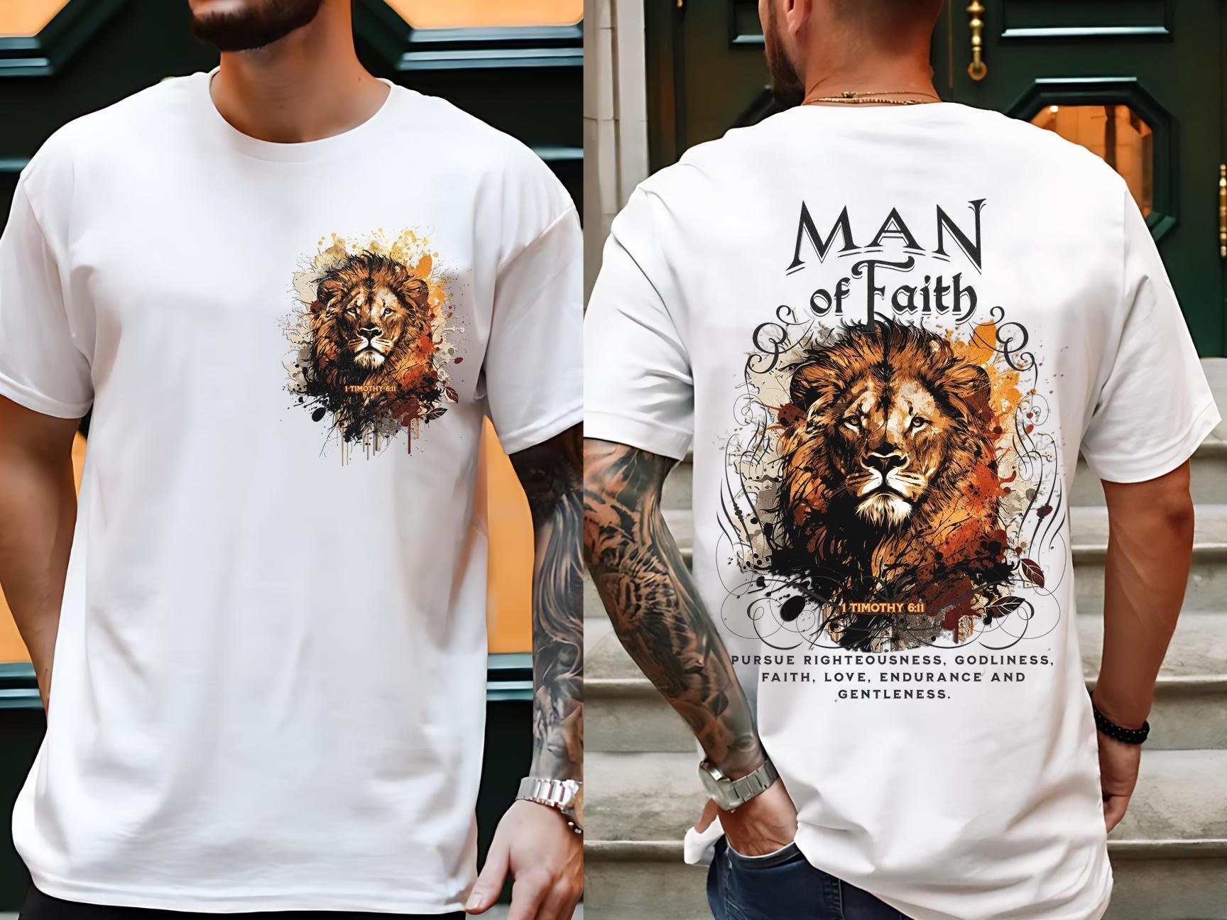 Man of Faith Lion PNG, Lion of Judah, Christian PNG, 1 Timothy 6:11 Bible Digital Download, Religious Inspirational Art PNG, Faith Art Png