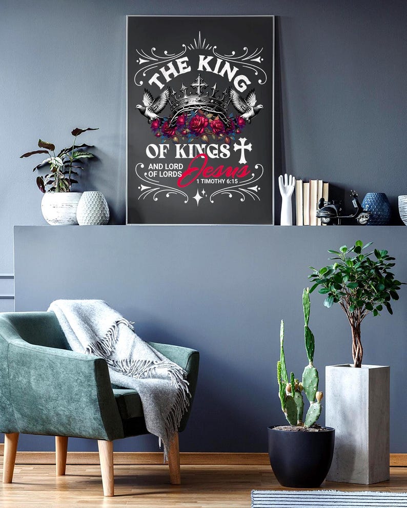 Jesus King of Kings PNG: Christian Floral Art, Faith Sublimation Design image 9