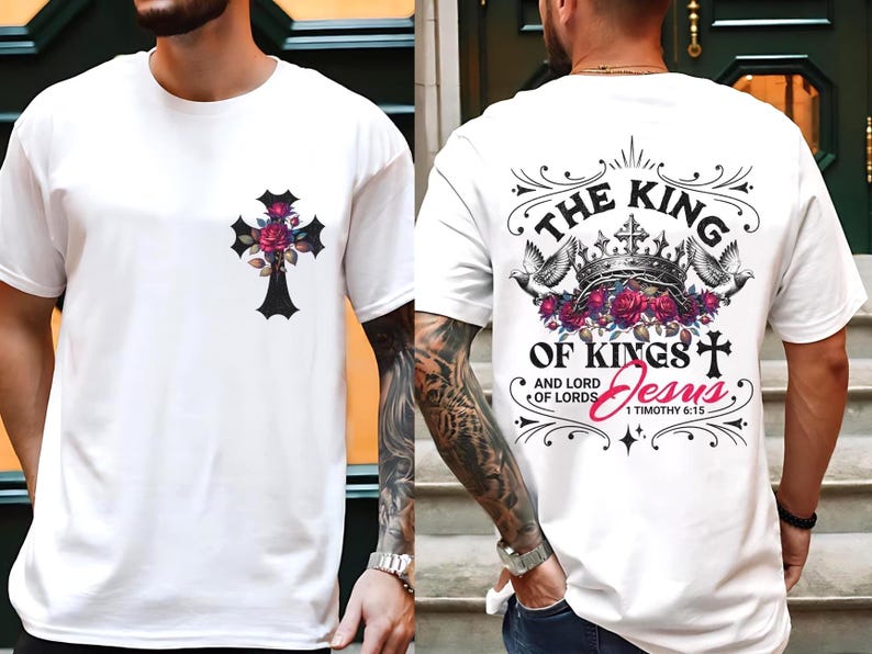 Jesus King of Kings PNG: Christian Floral Art, Faith Sublimation Design image 2