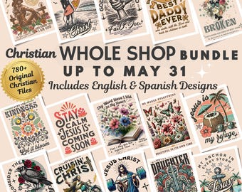 Christian PNG Bundle | 780+ Bible Verse Designs | Spanish + English | Shirt, Mug, Wall Art Graphics | Commercial License