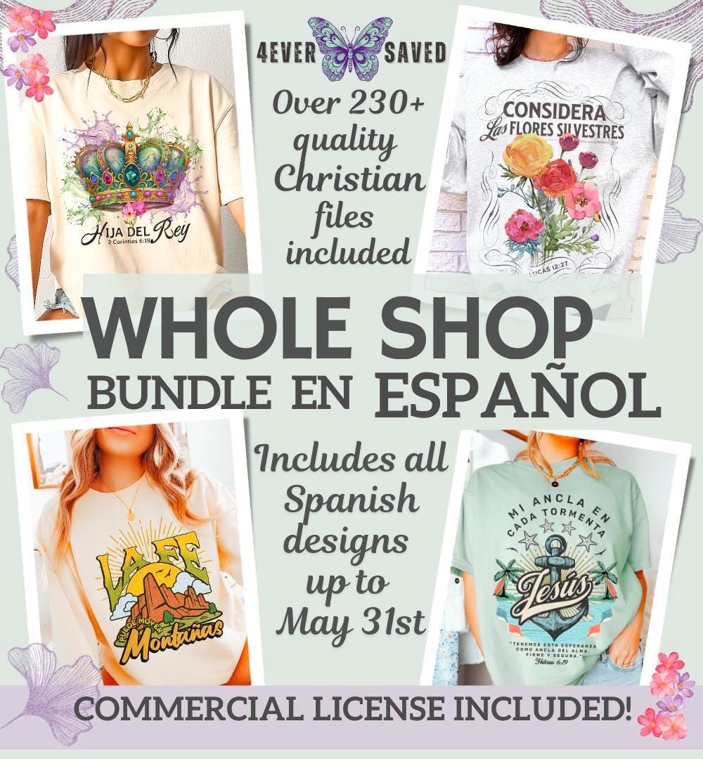Gran Paquete de Diseños Cristianos en Español | 195+ Archivos PNG con Licencia Comercial | Imprimibles para Camisetas y Más | Spanish Bundle