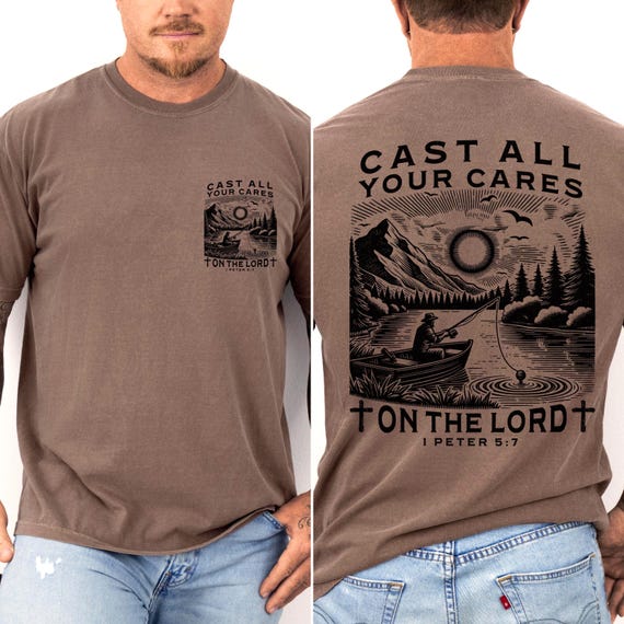 Christian Fishing Shirt PNG | 1 Peter 5:7 Scripture Graphic (Digital Download)