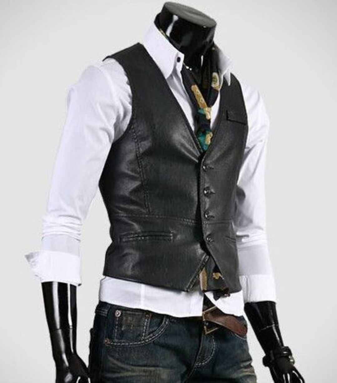 Handmade Men Back Office Vest, Leather Waistcoat for Mens, Men Leather