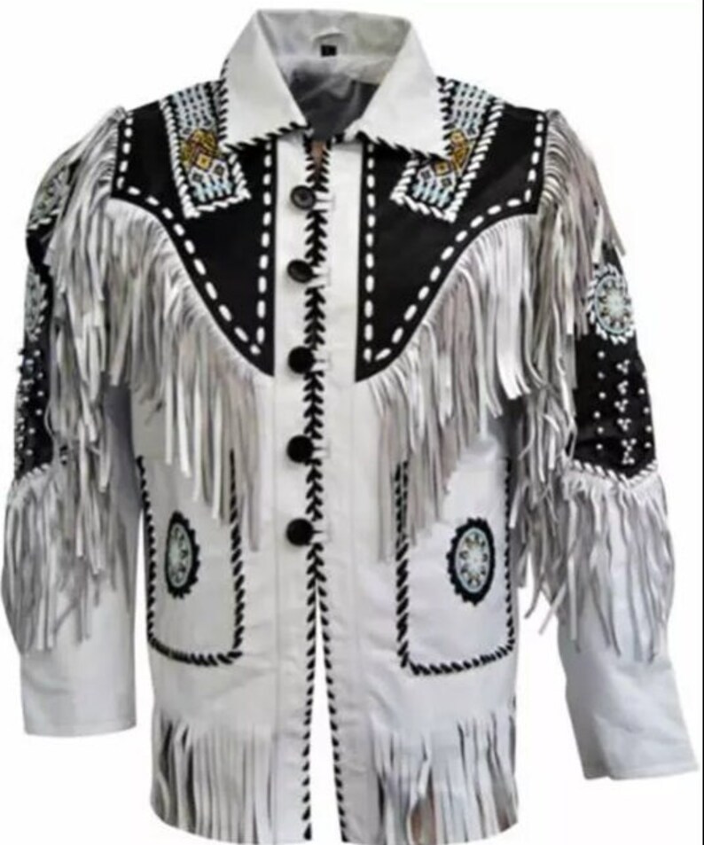 Handmade Men's Fringe Jacket, White Western Leather Cowboy Jacket With ...