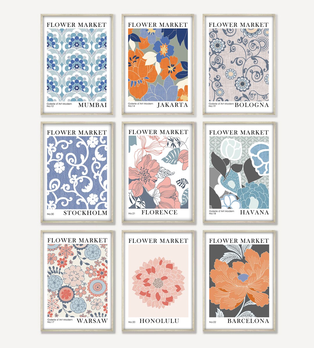 Set of 9 Flower Market Posters Botanical Prints Flower Market Set ...