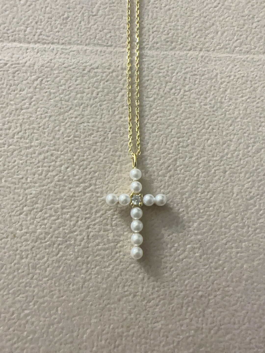 Simple Pearl Cross Necklace Pendant Etsy