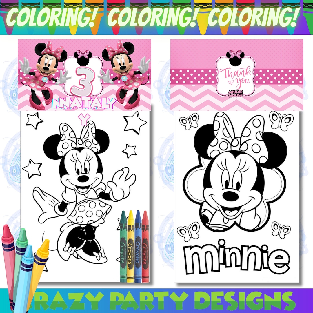 Minnie Mouse Inspired Mini Coloring Pages and Crayons, Minnie Birthday ...