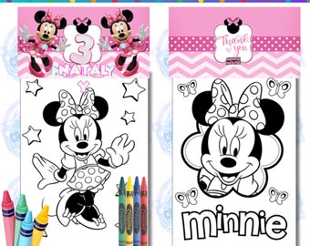 Minnie Mouse Inspired Mini Coloring Pages and Crayons, Minnie Birthday Party Favors, Minnie Party Supplies, Minnie Coloring Book, Minnie