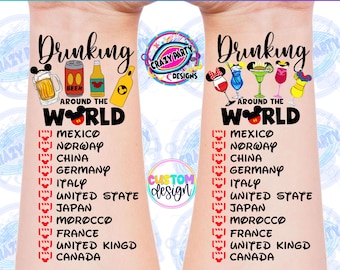 Drinking Around the world Tattoo, Food & Wine Festival, Epcot World Showcase, Drinking around the world passport, Disney Temporary Tattoo