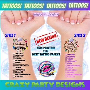 Drinking Around the world Tattoo, Festiwal jedzenia i wina, Epcot World Showcase, Paszport Drinking Around the world, Disney Temporary Tattoo