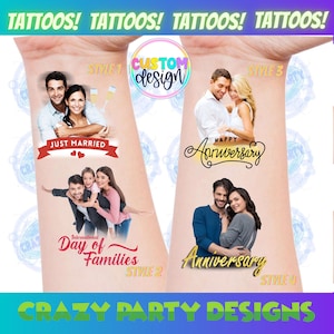 Love Tattoos, Custom Made Couple Anniversary Face Temporary Tattoo Favors, Engagement Wedding Party Favor Head Tattoo, Birthday tattoos.
