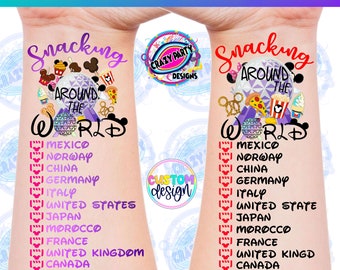 Snacking Around World Tattoo, Epcot World Showcase, Disney Temporary Tattoo, Snack Checklist, Snack Around World Tour