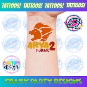 Lion temporary Tattoos, Lion Birthday, Lion Tattoos, Lion Party Favors, Lion Birthday Party, Lion Birthday Tattoos, Custom Tattoos, Lion