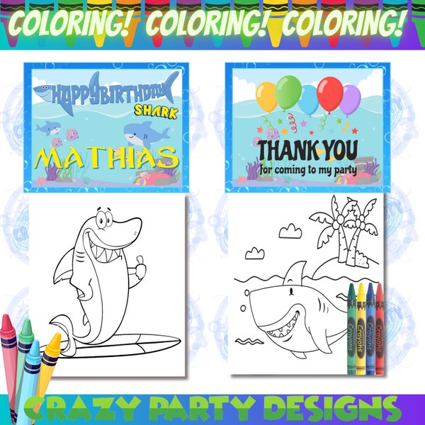 Shark Coloring Pages and Crayons, Shark Party Favors, Shark Theme Party, Shark Party Supplies, Shark Coloring Book, Shark Party, Shark