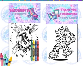 Roller skate Mini Coloring Pages and Crayons, Roller skate Birthday Party Favors, Roller skate Party Supplies, Roller skate Coloring, skate
