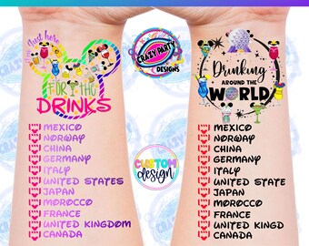 Drinking Around the world Tattoo, Food & Wine Festival, Epcot World Showcase, Drinking around the world passport, Disney Temporary Tattoo