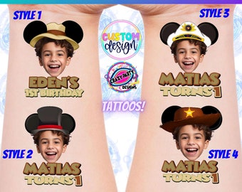 Geburtstags-Maus-Foto Temporäres Tattoo, Gesichtstattoos für Babygeburtstage, Individuelles Tattoo, Kindergeburtstag, Tattoos, Gesichtstattoos, Geburtstagsmaus