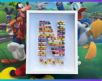 Personalized crayon 2d monogram, framed oversized crayon letter. Crayon Teacher Gift, Crayon Framed Custom Letter