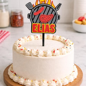 Topo de bolo personalizado com tema de churrasco, decoração de aniversário com tema de churrasco, placa de feliz aniversário, decoração de bolo, aniversário
