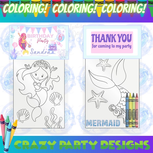 Mermaid Coloring Page - Get Coloring - Mini Pages Mermaid Coloring Kits / Kids Party Favors, / Mermaid Favors with Crayons / Mermaid