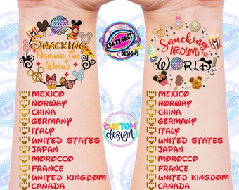 Snacking Around World Tattoo, Epcot World Showcase, Disney Temporary Tattoo, Snack Checklist, Snack Around World Tour