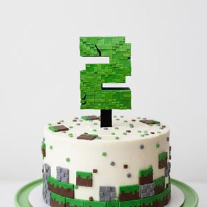 Numero per torta di compleanno con candela Mine, decorazione per torta in stile Mine, numero per torta di compleanno, numero per torta stampato in 3D, estrazione mineraria