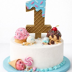 Ice cream cake Topper, ice cream cones and waffle Birthday Party Cake Number, Motorcycle Style Cake Topper, Birthday Cake Number, 3D Printed