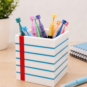 Teacher Notebook Pen Holder – 3D Printed Desk Organizer Inspired by Lined Paper Notebook