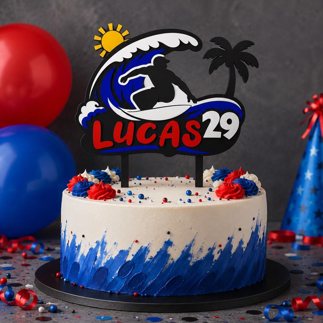 Surf Cake Topper | Personalized Beach Birthday Decoration | Custom Name ...