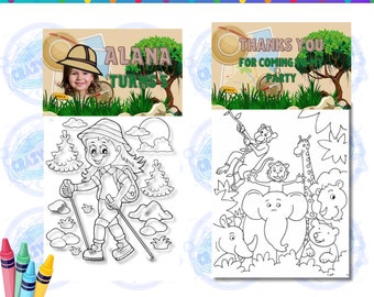 Safari Mini Coloring Pages and Crayons, Safari Birthday Party Favors, Safari Party Supplies, Safari Coloring Book, Safari Birthday Party