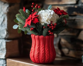 Christmas Knit Vase, Minimalist Decor Vase, 3D Printed, Elegant, Eco-Friendly & Biodegradable, Flower Inspired Vase, Christmas Modern Vase
