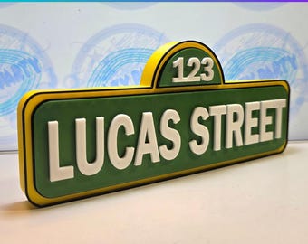 Custom street sign with name, 3D printed, inspired by street signs, kids room, teacher desk, nursery name, birthday party, cake topper.