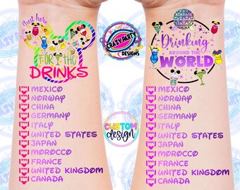 Drinking Around the world Tattoo, Food & Wine Festival, Epcot World Showcase, Drinking around the world passport, Disney Temporary Tattoo