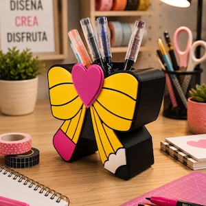 Bow Pen Holder, Cute 3D Printed Desk Organizer, Kawaii Pencil Holder, Makeup Brush Holder, Cute Office Decor, Gift