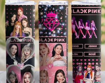 40 Oz Kpop Black&pink Flip Top Laser Engraved Tumbler | Blink