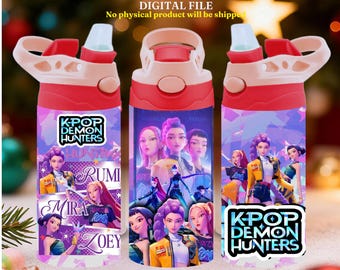 KPOP Huntrix Demon Hunters 12oz Kids Cup Wrap PNG | K-Pop Bottle & Tumbler Sublimation Design + 3 free designs included