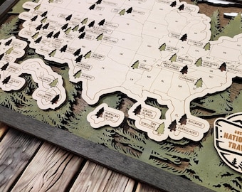 National Park Travel Sign, National Park Travel Map with Trees, National Park Tracker, Personalized National Park Travel Map