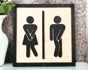 Laser Cut Baltic Birch Bathroom Sign, Restroom Decor (6x6)