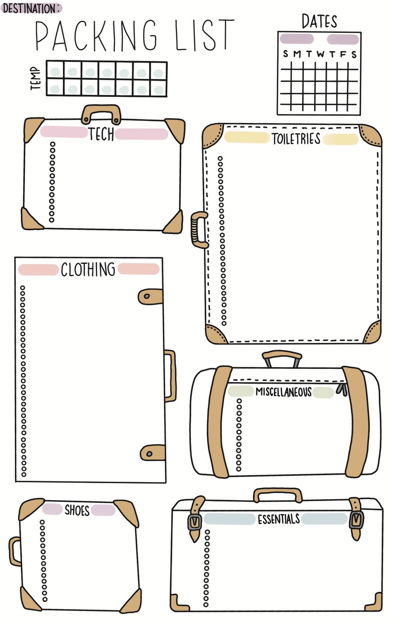 Luggage Packing List - Etsy
