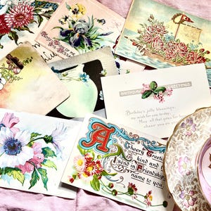 8 Printable Vintage Postcards - Digital Download - Antique Floral Ephemera - Junk Journal & Scrapbooking - Edwardian Post card